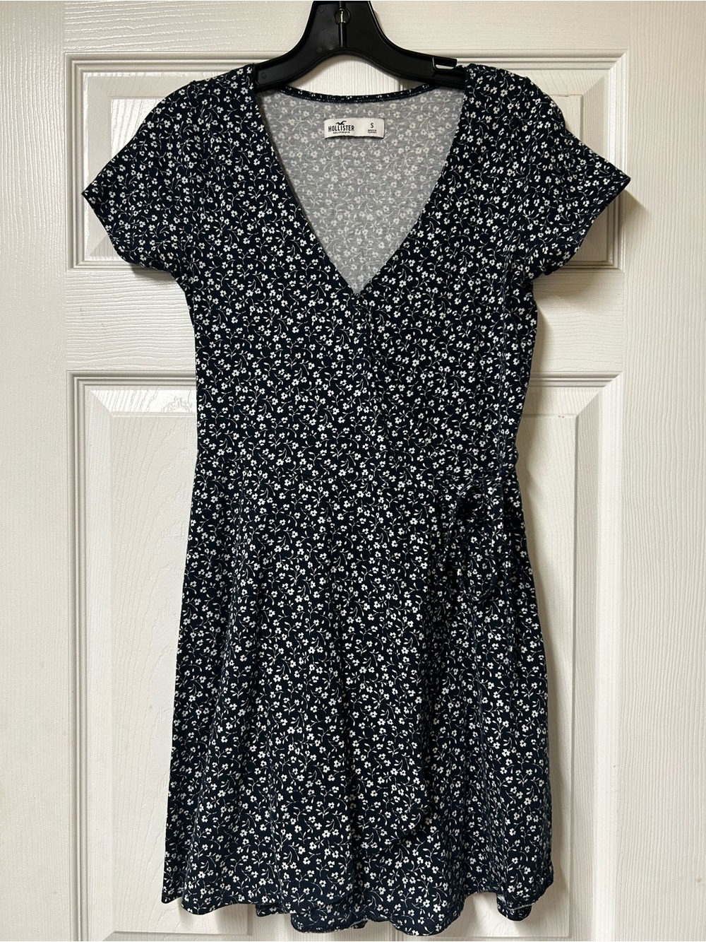 Hollister Navy and White Floral Faux-Wrap Mini Dress
